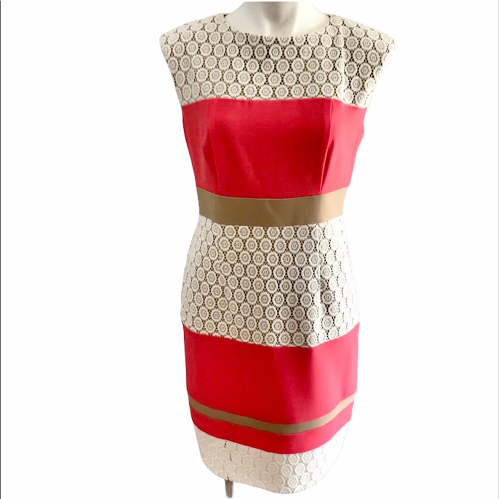 Studio One • Sheath dress in Ivory & Pink crochet